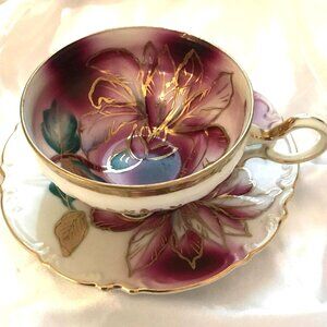 Princess China "Hand Painted Occupied Japan Crown and Ferns" 1945-1952 Purple